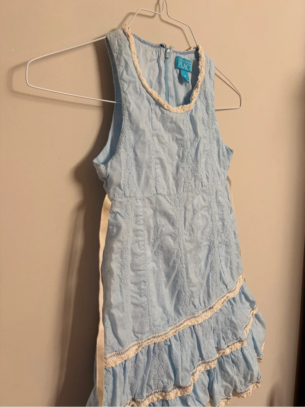 The Children's Place Sky Blue Eyelet Ruffle Tiered Sleeveless Dress Size 8 - Picture 3 of 6